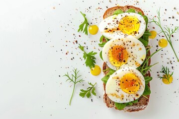 Danish Pastry Toast Boiled Egg Slices White Background