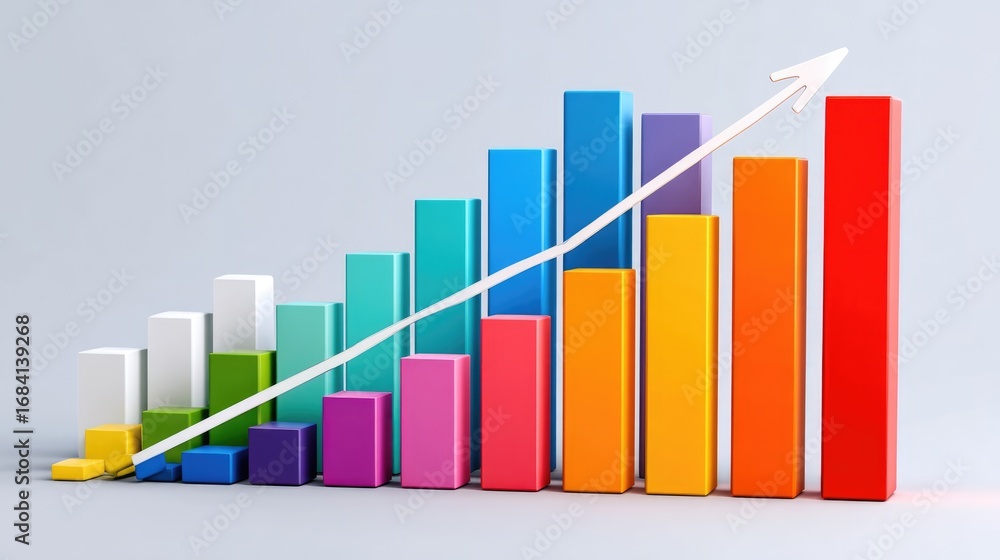 Poster a colorful bar chart displaying growth trends, emphasizing the upward trajectory in business statist