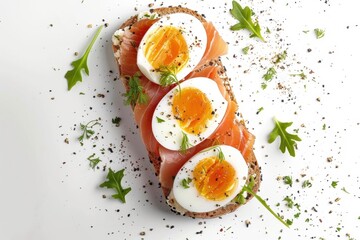 Danish Pastry Toast Boiled Egg Slices White Background