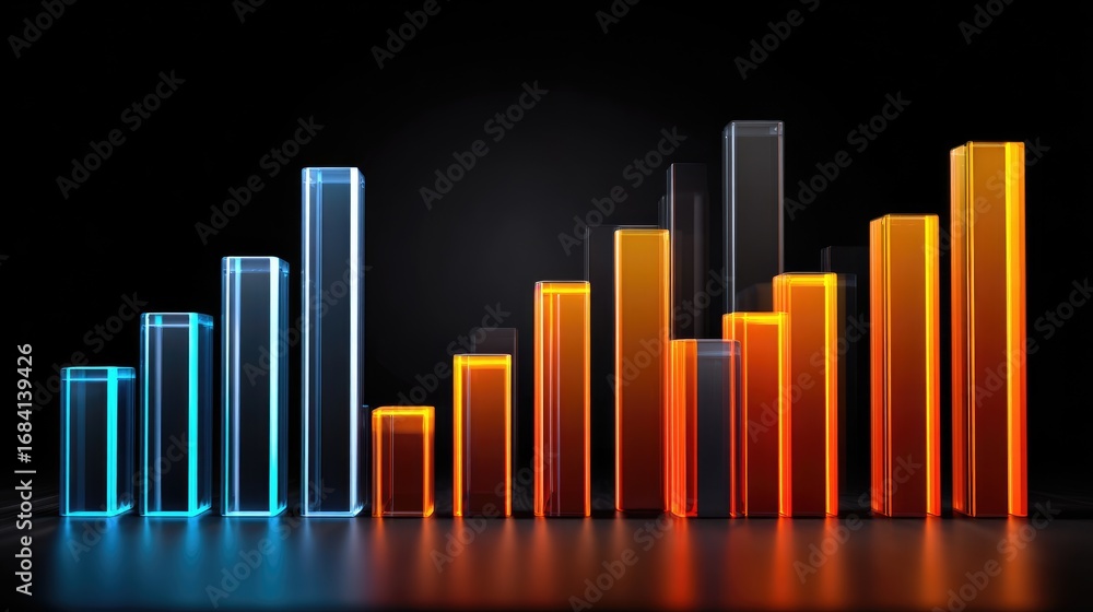 Poster a vibrant digital bar chart showcasing growth and progress in various metrics