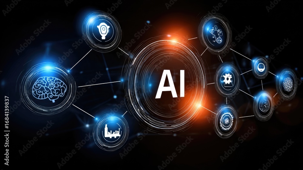 Aufkleber a vibrant digital representation of artificial intelligence, showcasing interconnected nodes symboli