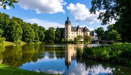 Picturesque castle reflected in a serene lake