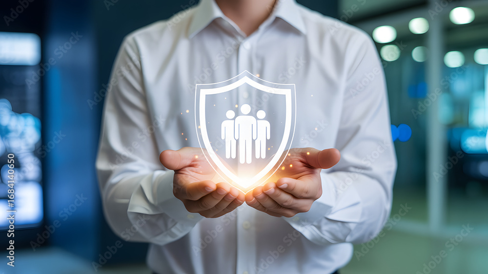Aufkleber securely protect your team with a digital shield representing safety and unity