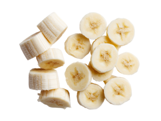 Sliced bananas arranged atop one another