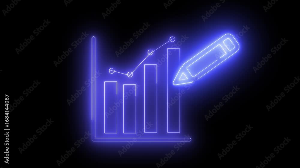 Poster neon light effect animation of a graph icon with a pencil