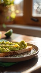 Smashed Avocado Toast Home Cafe Restaurant Breakfast Close Up Gourmet Presentation