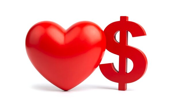 Red heart and dollar sign on white