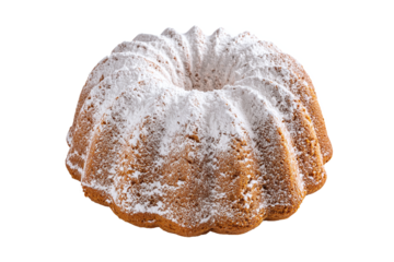 Classic Bundt Cake Dusted with Powdered Sugar, Isolated on White Transparent Background