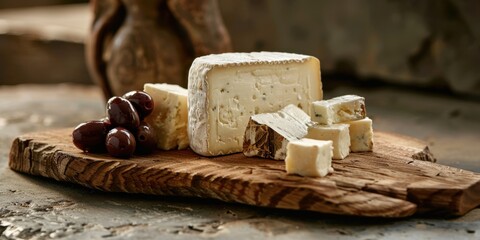 Goat Cheese Board Olives Wood Board Mediterranean