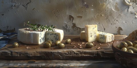 Goat Cheese Board Olives Wood Board Mediterranean