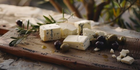 Goat Cheese Board Olives Wood Board Mediterranean