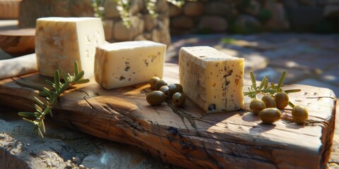 Goat Cheese Board Olives Wood Board Mediterranean