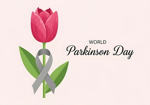 World Parkinson Day with Pink Tulip and Ribbon