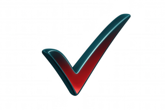 Glossy red-blue checkmark icon signaling confirmation, validation, or acceptance against transparent backdrop