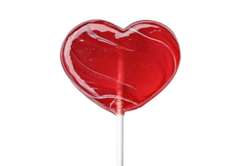 Heart-Shaped Red Lollipop, Isolated on White Transparent Background