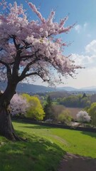 Fototapeta premium Spring blossoms over rolling hills