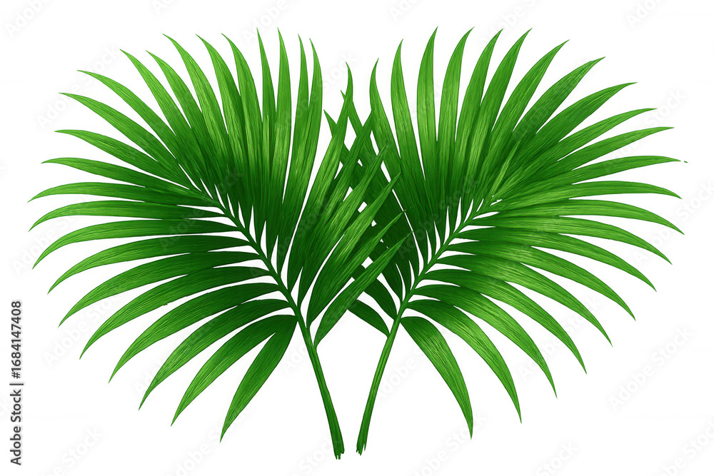 Poster tropical design element featuring two overlapping palm leaves, perfect for adding a touch of exotic 