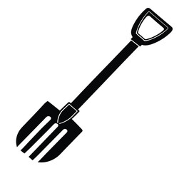 Black and White Icon:  Simple Shovel Illustration, Gardening Tool,  Construction Equipment,  DIY Project,  Minimalist Design.