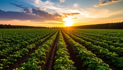 Lush potato field at sunset (1)