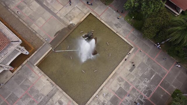 Medellin, Antioquia, Colombia. September 2, 2025. The Man, Creator of Energy is the most representative sculpture of the University of Antioquia.