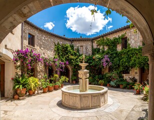 Fototapeta premium Sunny courtyard with fountain