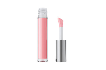 Obraz premium Pink Lip Gloss Tube and Applicator, isolated on white transparent background