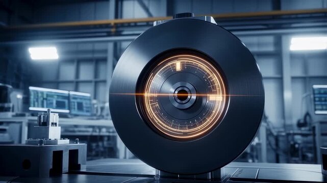 Conceptual view of kinetic energy transfer in a flywheel rotor undergoing controlled acceleration in test hall.