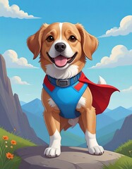 Dog superhero on mountain