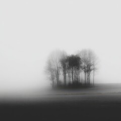 Misty Morning Silhouette of Trees in a Field