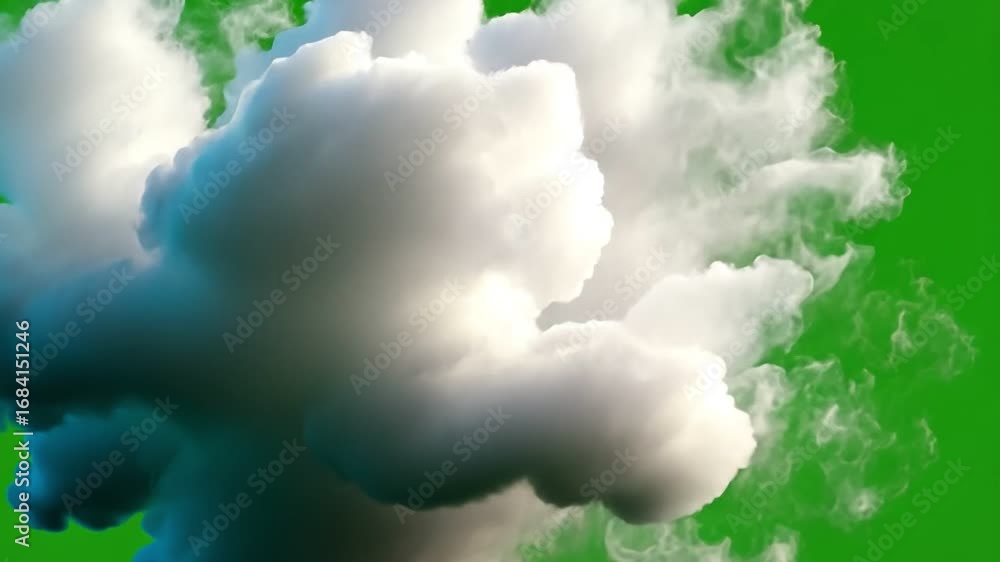 Poster a fluffy white cloud with a soft texture floats against a vibrant green background, creating a seren