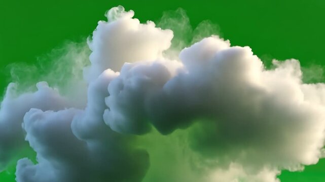 A fluffy, white cloud displayed against a vibrant green background. This image captures the beauty of nature's formations, evoking feelings of tranquility and peacefulness.