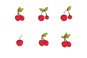 set cherry fruit vector design with attached leaves. colored cherry fruit vector design