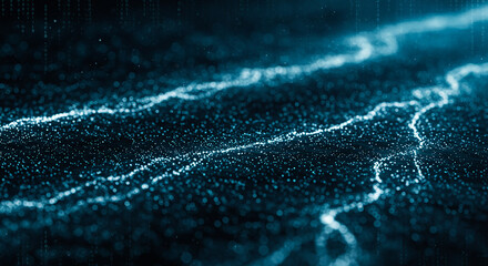 Digital Stream: Abstract Data Flow with Binary Code Overlay in Teal