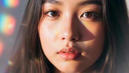 Radiant Beauty: Close-Up Portrait with Prism Light Effects - Powered by Adobe