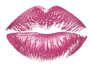 Bright lipstick kiss mark on white background