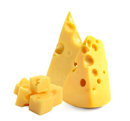 Fresh cheese isolated on white, set of pieces