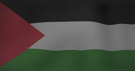 Displaying Flag of Palestine waving gently against neutral backdrop, digital rendering