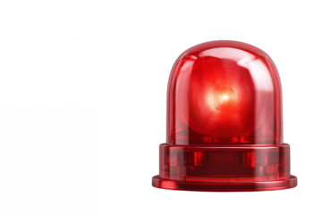 Red emergency warning light beacon isolated on white transparent background