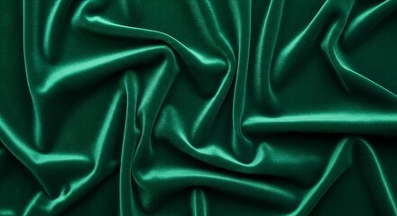 Obraz premium Emerald green velvet fabric with deep plush folds, macro full frame textile photography for luxury design backgrounds