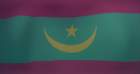 Displaying national flag flowing on digital screen, with colored bands and star-crescent