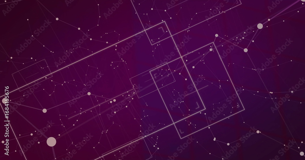 Poster displaying geometric network pattern in cyberspace, with glowing rectangular frames and nodes
