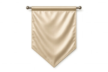 Beige pennant flag draped over metal rod, displaying customizable blank space against transparent background