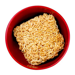 instant noodles with in white bowl isolated on white background with clipping path. Asian and Chinese style fast food concept.