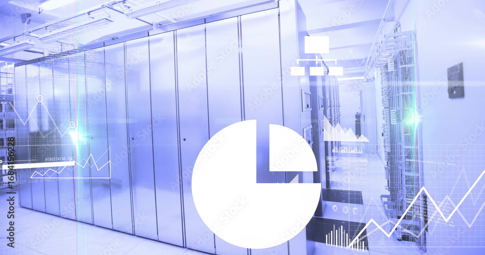 Aufkleber displaying server cabinets showing led indicators above tiles at data center with digital overlay