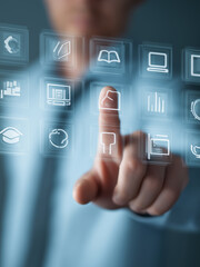 Businessman Hand Touching Digital Financial Graph.