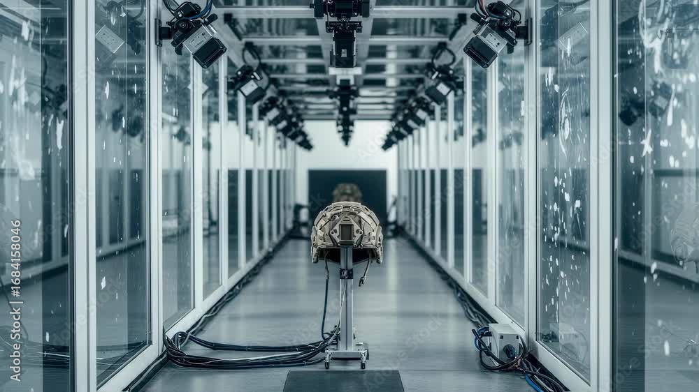 Poster a ballistictesting tunnel lined with protective glass and highspeed sensors designed for testing mil