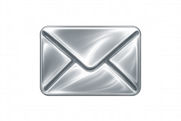 Gleaming chrome email icon symbolizing digital communication, messaging on transparent backdrop