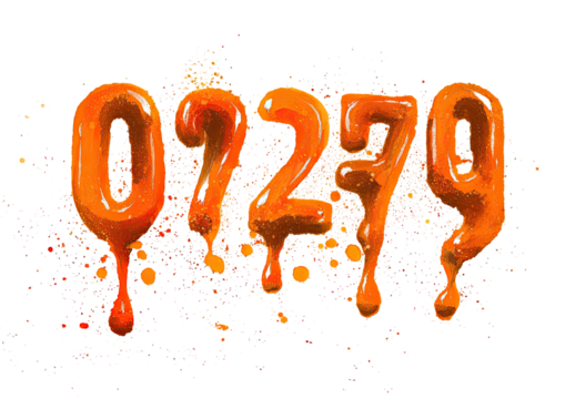 Orange, dripping numbers,  sparkly background