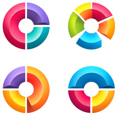 Obraz premium Set of colorful 3D pie chart and donut chart infographic elements.