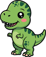 Vector art of cute cartoon dinosaur, a delightful illustration of a baby trex with a cheerful smile, perfect for childrens designs and prehistoric themes, showcasing a playful and sweet animal charact © Alizah